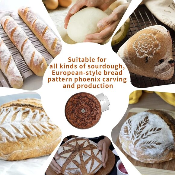 Wooden Lame Bread Scoring Tool with 5 Razor Blades and Leather Storage Cover - Picture 6 of 7